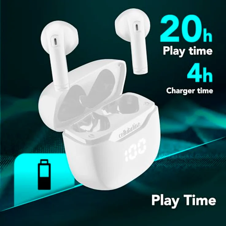 CELLULAR LINE Core, kabellose In-ear Kopfhörer mit Ladehülle und LED-Anzeige, Bluetooth, Weiß, bis zu 16 Stunden Wiedergabezeit – Bild 3