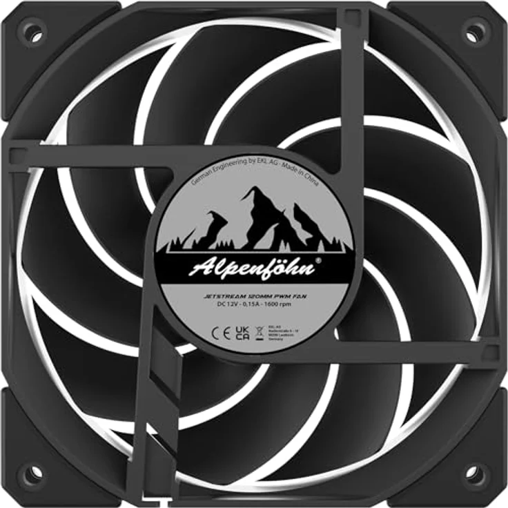 Alpenföhn 120 Jetstream PWM-Lüfter - schwarz, besonders leise mit max. 1.600 U/min bei 22,8 dB(A) – Bild 6