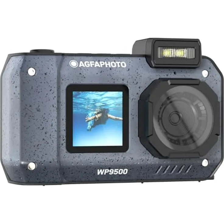 AgfaPhoto Realishot WP9500 - Wasserdichte Digitalkamera, 7m Wasserdicht, 24 MP, 18X Zoom, 4K Video, Doppelbildschirm 2,9”/1,4” - Schwarz