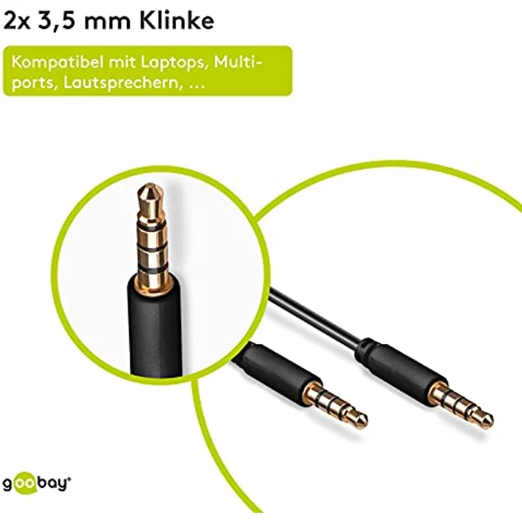Goobay 63828 AUX-Kabel, Audiokabel, Verbinduskabel, Klinkenkabel, Klinke 3,5mm Stecker (4-Pin, Stereo) > Klinke 3, 5 mm Stecker (4-Pin, Stereo), 4-polig, 1,5 Meter, schwarz – Bild 4