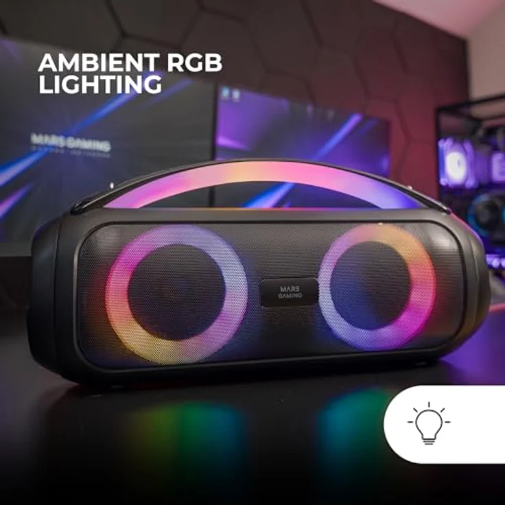 Mars Gaming MS-Pulse, Tragbarer Bluetooth-Lautsprecher mit 50W RMS, RGB-Beleuchtung, 4 Treiber (2 aktive, 2 Passiv), Freisprechfunktion, USB/MicroSD/AUX/FM, Schwarz – Bild 4