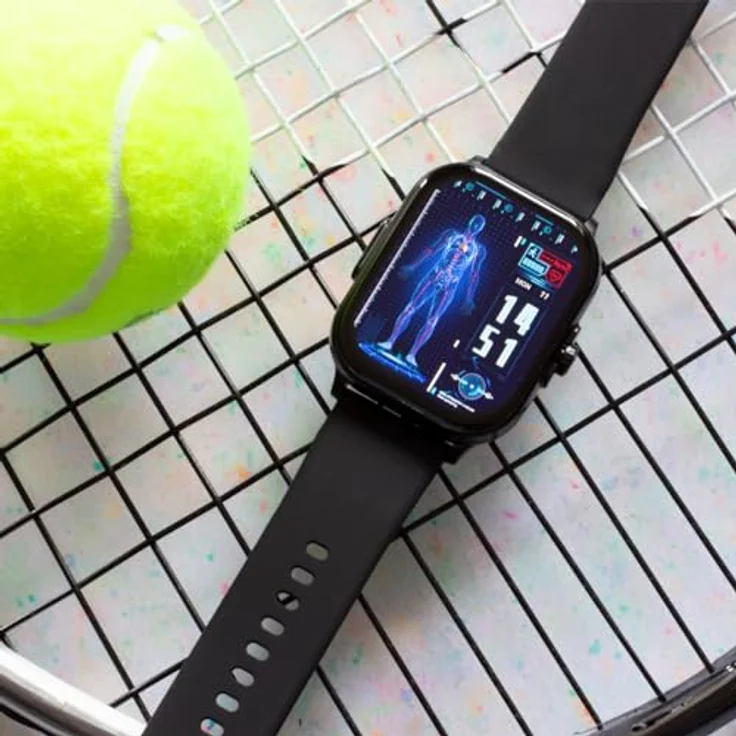 Knauermann Neo (2024) Schwarz Eckig - Gesundheitsuhr Smartwatch - EKG + HRV Funktion - BT Bluetooth - Schlafapnoe - Blutdruck - Silikonband Schwarz, 14-24 – Bild 2