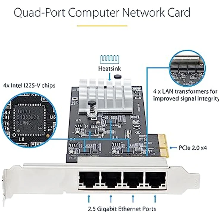 StarTech.com 4-Port 2.5 Gbit PCIe Netzwerkkarte, Intel I225-V, Dual-Port Computer LAN Karte, Multi-Gigabit NIC, PCI Express Server Netzwerkkarte, 2.5G Ethernet Adapter (PR42GI-NETWORK-CARD) – Bild 3