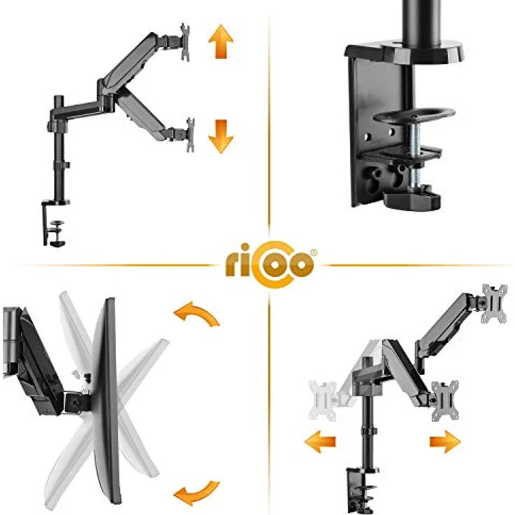 RICOO Monitor Halterung Tisch Gasdruckfeder für 17-32 Zoll, VESA Tischhalterung, Monitorarm TS3911, Monitorhalterung 2 Monitore Arm Bildschirmhalterung Bildschirm Halter, Arme für Computermonitore – Bild 3