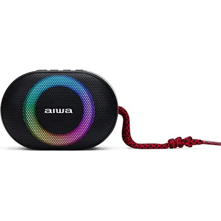 Aiwa BST-330RD Kompakt-Bluetooth-Lautsprecher, langlebig, leistungsstark, mit Hyperbass-Technologie, 10 W Leistung, RGB-Beleuchtung, Kartenleser, Wasserdicht Farbe: Schwarz und Rot