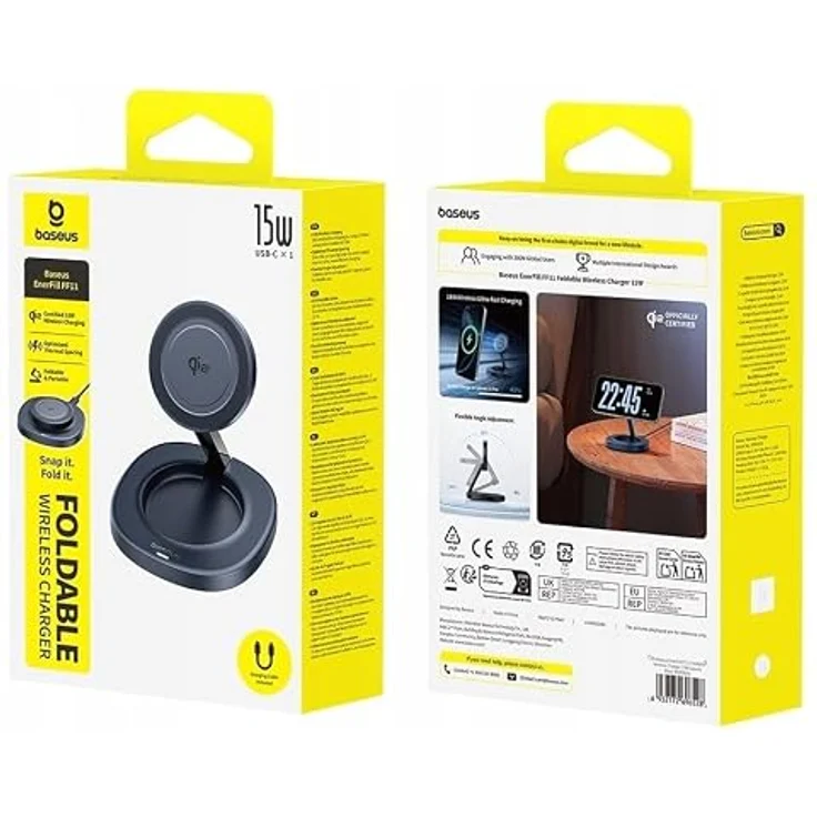 Baseus EnerFill FF11, Faltbares induktives Ladegerät mit MagSafe, Qi2 15W, USB-C 20W Ladegerät und 1m Kabel, Schwarz – Bild 7