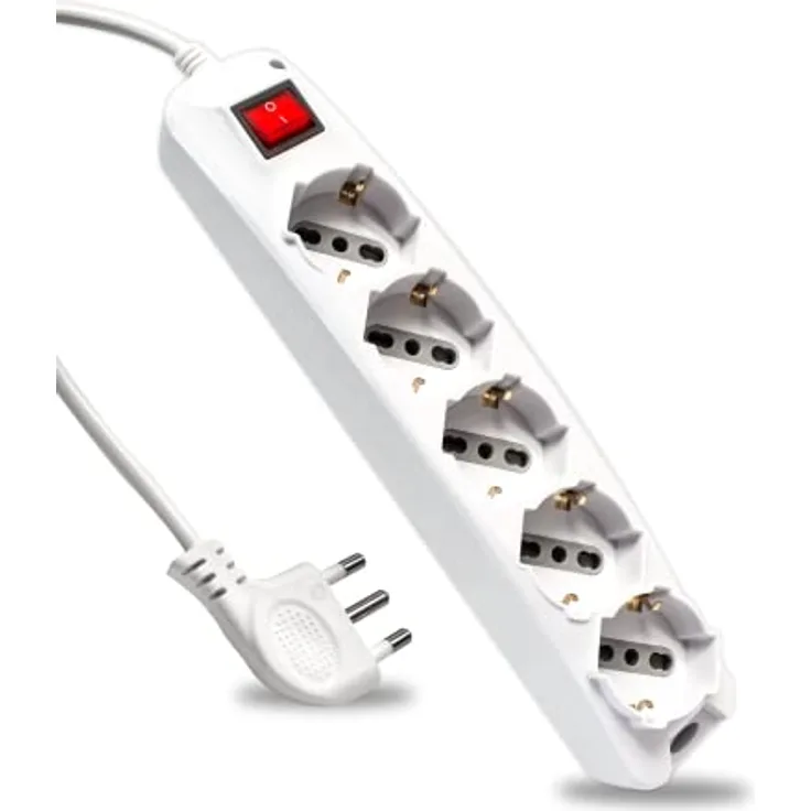 V-TAC Steckdosenleiste mit Schalter und Kabel von 1,5 Metern, 5 Steckdosen 10/16 A, Shuko - Stecker 16 A, elektrische Steckdose für Zuhause, Büro, Geschäft - Farbe Weiß