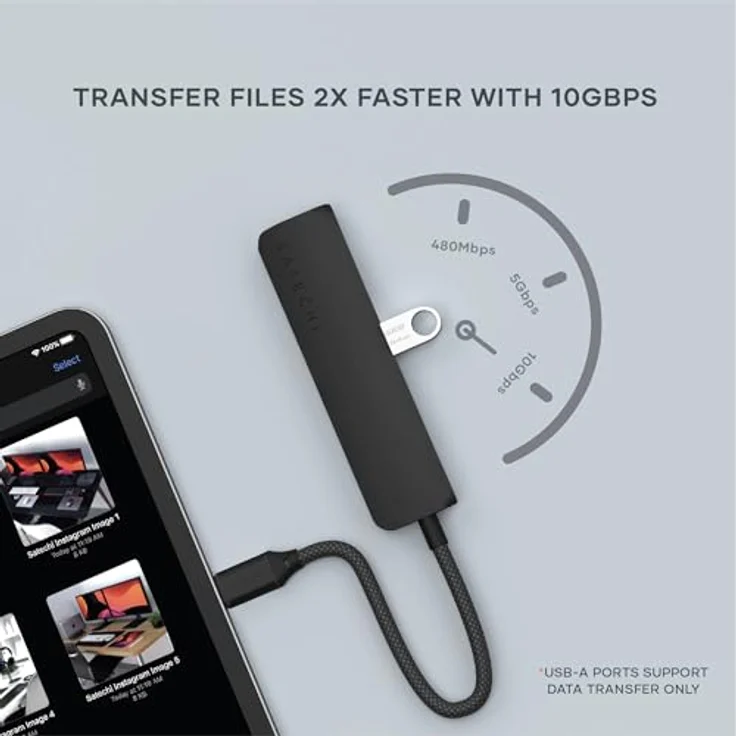 SATECHI 4-in-1 USB-C Hub Slim Plus, Multiport-Adapter, Dockingstation mit 4K HDMI, 100W Power Delivery, 2X USB-A Datenports - Schwarz – Bild 3