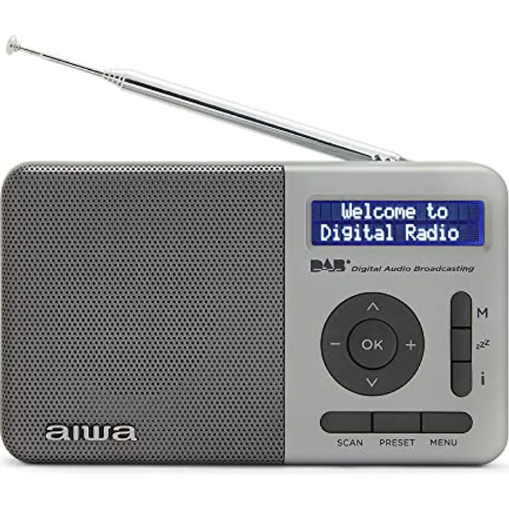 AIWA RD-40DAB/SL: tragbares digitales Radio (Dab/Dab+/FM, eingebauter Lautsprecher, 100 Senderspeicher, Dot Matrix-Display, Kopfhörerbuchse, Dual-Alarm, wiederaufladbarer Akku). Farbe: Silber.