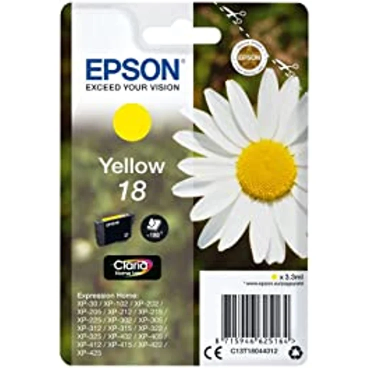 Epson Orginal 18 Tinte Gänseblümchen, XP-305 XP-402 XP-215 XP-312 XP-315 XP-412 XP-415 XP-225 XP-322 XP-325 XP-422 XP-425, Normalverpackung, Standard, (gelb) – Bild 2