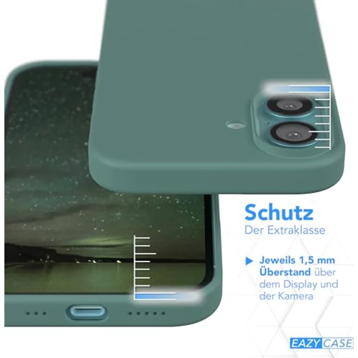 EAZY CASE Premium Silikon Handyhülle iPhone 16 Slimcover mit Kameraschutz und Microfaser-Innenseite, Pinien Grün – Bild 3