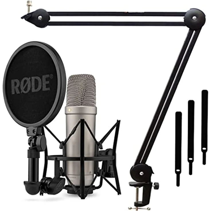 Rode NT1 5th Generation XLR USB Studio-Mikrofon Silber + keepdrum MS138 BK Gelenkarm Stativ Schwarz – Bild 1
