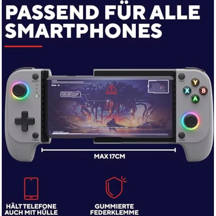 Trust GXT735G Mylox, Wireless Gaming Controller für Android und iOS mit Bluetooth 5.0, dualem Vibrationsfeedback, RGB-LED-Tasten, grau – Bild 5