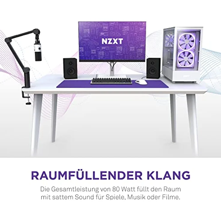NZXT Relay PC-Gaming-Desktop-Lautsprecher – AP-SPKB2-EU - Full-Range-Sound – 80 Watt – Hoher Dynamikbereich – Seidenkalotten-Hochtöner – Glasfaser-Tieftöner– Schwarz – Bild 3