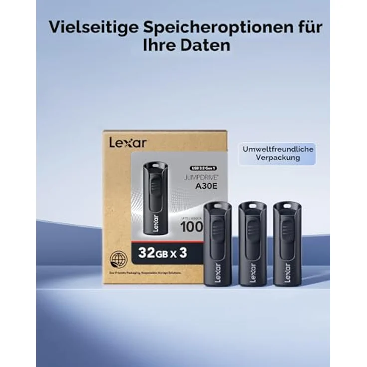 Lexar A30E USB-Stick, 32 GB Flash-Laufwerk mit bis zu 100 MB/s, 3er-Pack, tragbar und sicher mit Passwortschutz – Bild 3