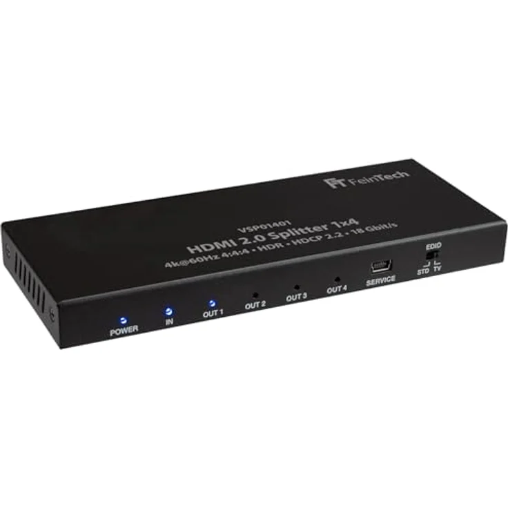FeinTech VSP01401 HDMI 2.0 Splitter 1 auf 4 Verteiler Ultra-HD 4K60Hz YUV 4:4:4 HDR HDCP 2.2 EDID 18 Gbps – Bild 3
