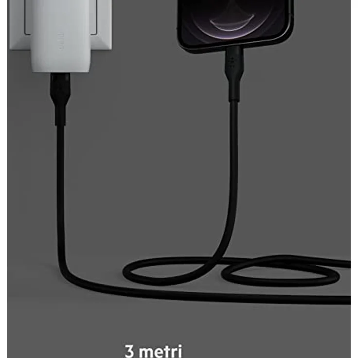Belkin BOOST CHARGE Flex USB-C auf Lightning Kabel, 3m, 15W, schwarze Silikonschicht, knick- und verhedderungsfrei – Bild 6