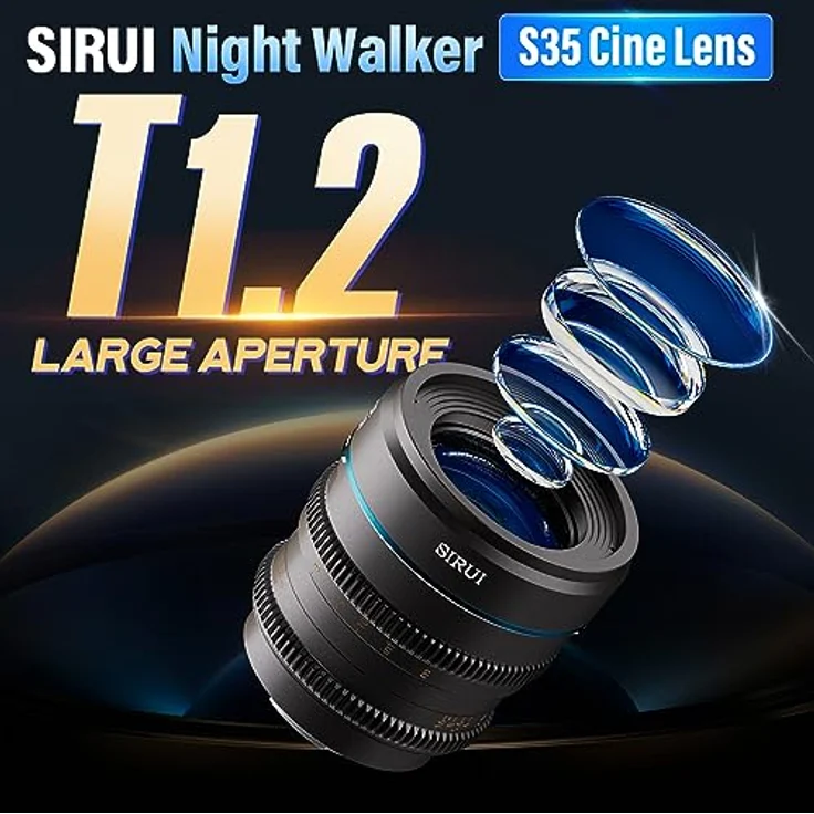 SIRUI Night Walker 35mm T1.2, Manuelles Kinoobjektiv für MFT-Mount, S35 Prime, grau, 0,4 m minimaler Fokusabstand, 12 Blendenlamellen – Bild 3