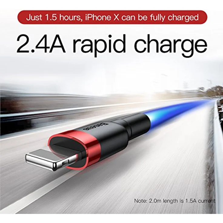 Baseus Cafule USB/Lightning Kabel, Nylon geflochten, QC3.0 1,5A, rot, 3M – Bild 9