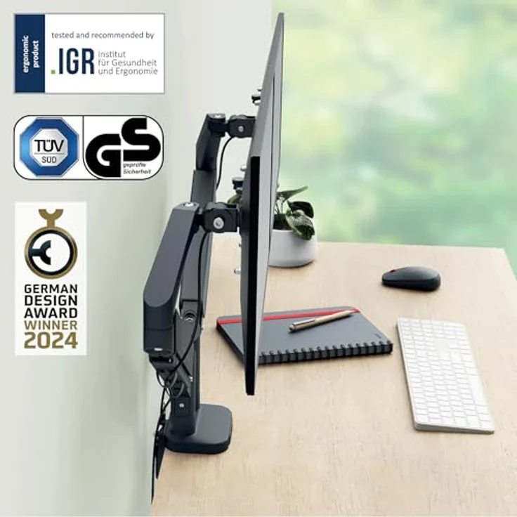 Leitz Ergo Dual Monitorarm (Tisch, 32"), platzsparend, grau, höhenverstellbar, mit Kabelmanagement und IGR-zertifiziert – Bild 3