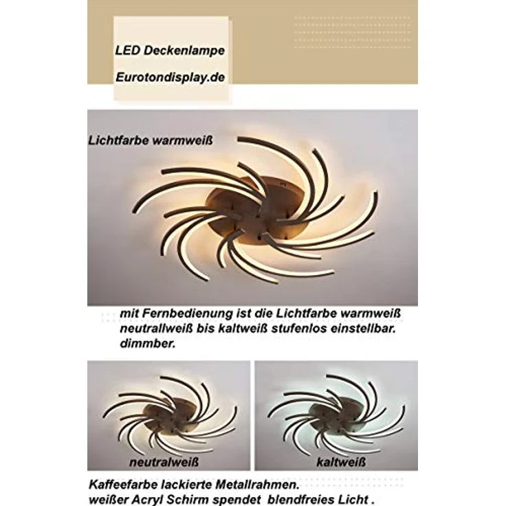 Eurotondisplay LED Deckenleuchte 2042Kaffee-5 Ø 102cm mit Fernbedienung Lichtfarbe/ Helligkeit einstellbar Acryl-Schirm kaffeefarbe lackierter Metallrahmen Energieeffizienzklasse: A+ Modern – Bild 3