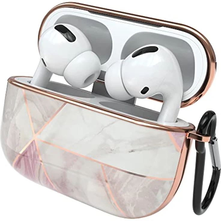 EAZY CASE AirPods Pro Hülle Pink Hard Case Stoßfest mit Karabiner Rosé Marmor Design, rutschfest und antikratz - für Airpod Pro 1. Generation – Bild 1