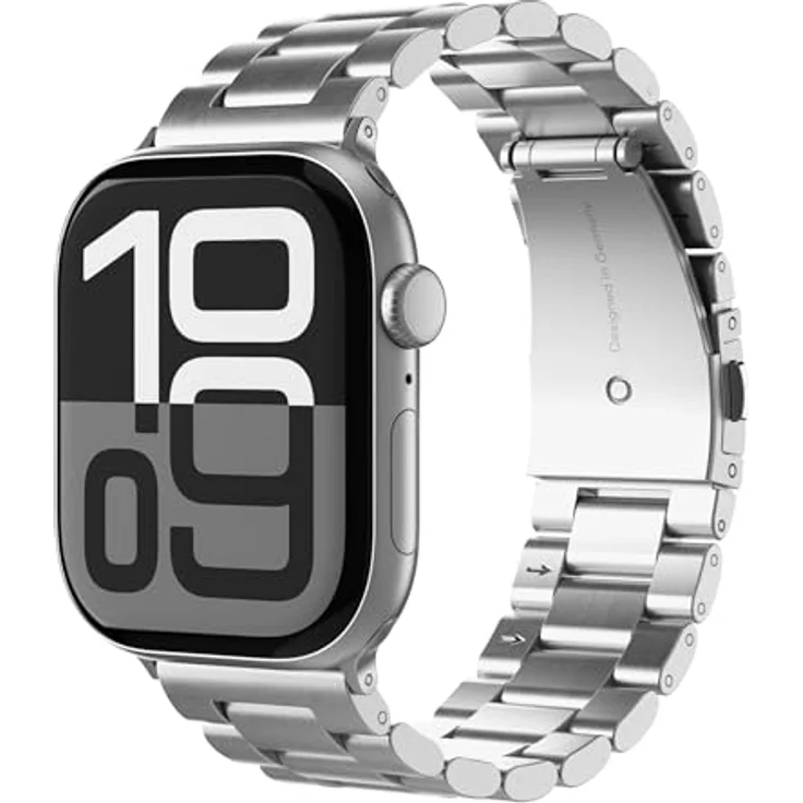 VONMÄHLEN Link Bracelet, Edelstahlarmband für Apple Watch, Titan Grad 2, Silber, 40 | 41 | 42mm, elegantes Five-Link Design, leicht anpassbar – Bild 1