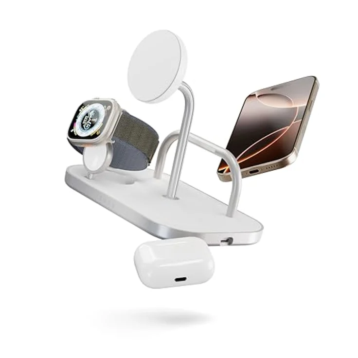 OtterBox Zens 4-in-1 Wireless Charger, MagSafe und Qi2-kompatibles Ladegerät mit 15 W, inkl. 65-W-Netzadapter und 1,5 m Kabel, Weiß – Bild 1
