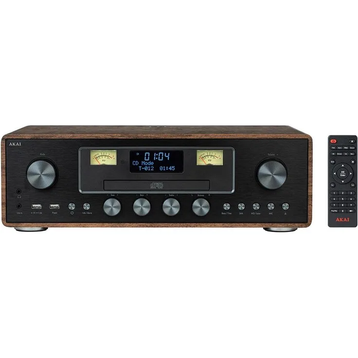 AKAI AM-100 RHAPSODY Stereoanlage, 30 W RMS, Bluetooth 5.0, DAB+/FM, CD/USB/AUX, Braun Schwarz
