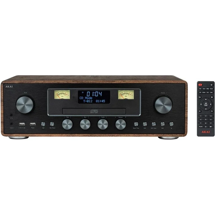AKAI AM-100 RHAPSODY Stereoanlage, 30 W RMS, Bluetooth 5.0, DAB+/FM, CD/USB/AUX, Braun Schwarz