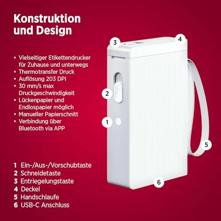 Olympia 6301 Etikettendrucker, Thermodirekt 203 x 203 dpi, Bluetooth-fähig, max. Etikettenbreite 15mm, kompakt für Küche und Büro – Bild 6