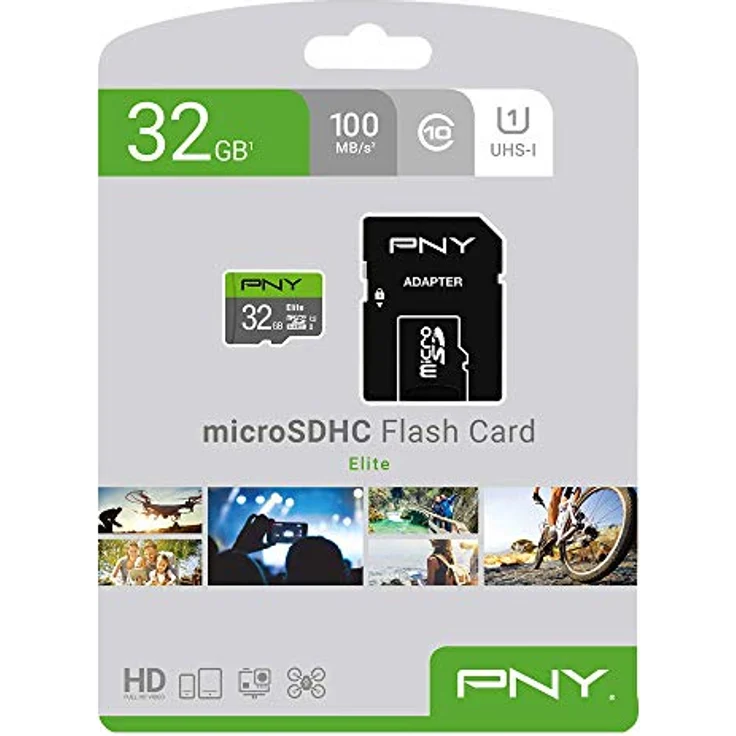 PNY Elite 32GB microSDHC-Speicherkarte + SD-Adapter, 100MB-s Lesegeschwindigkeit, Klasse 10 UHS-I, U1 für Full-HD-Video – Bild 2