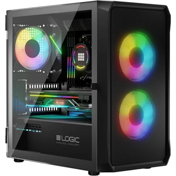 LOGIC PORTOS ARGB MINI USB-3.0-Gehäuse, schwarz, mit gehärtetem Glas-Seitenfenster, max. Grafikkartenlänge 34 cm, für ATX/Micro ATX/Mini-ATX – Bild 2