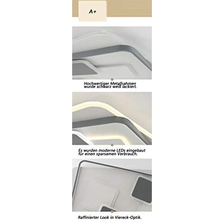 Eurotondisplay 9643CFX 97x62 cm, H6cm LED Deckenleuchte mit Fernbedienung Lichtfarbe/Helligkeit einstellbar dimmbar (9643-CFX 97x62 cm, H 6) - Acryl-Schirm weiß/grau, stufenlos einstellbare Lichtfarbe und Helligkeit, Night Light Modus – Bild 3