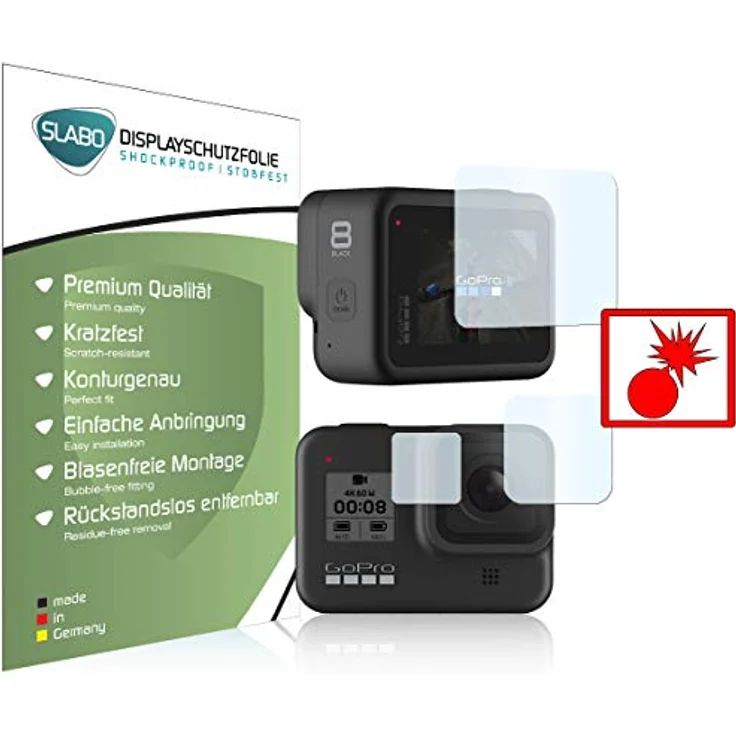 2x Slabo Panzerschutzfolie für GoPro HERO8 Black KLAR ''Shockproof'' (verkleinerte Folien) Displayfolie Schutzfolie Folie – Bild 3