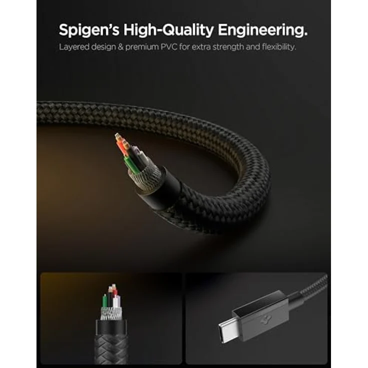 Spigen Essential USB C to USB C 60W Fabric Cable, 1.5m, schwarzes, langlebiges Lade- und Datenkabel mit Schutzmechanismen – Bild 5
