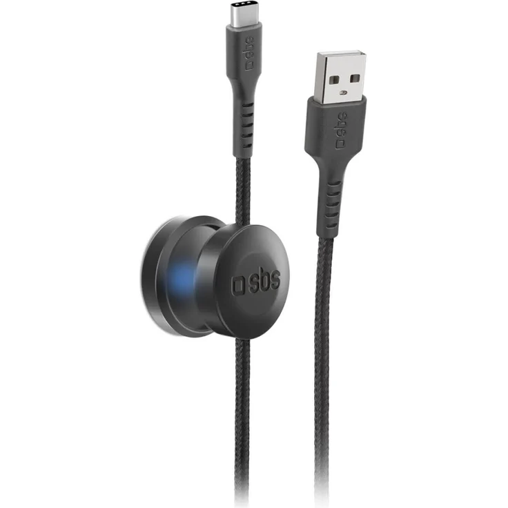 SBS TEMAGUSBCDG USB Kabel 2 m USB A auf USB C, mit Magnethalterung und verwicklungsfreier Verarbeitung, Schwarz