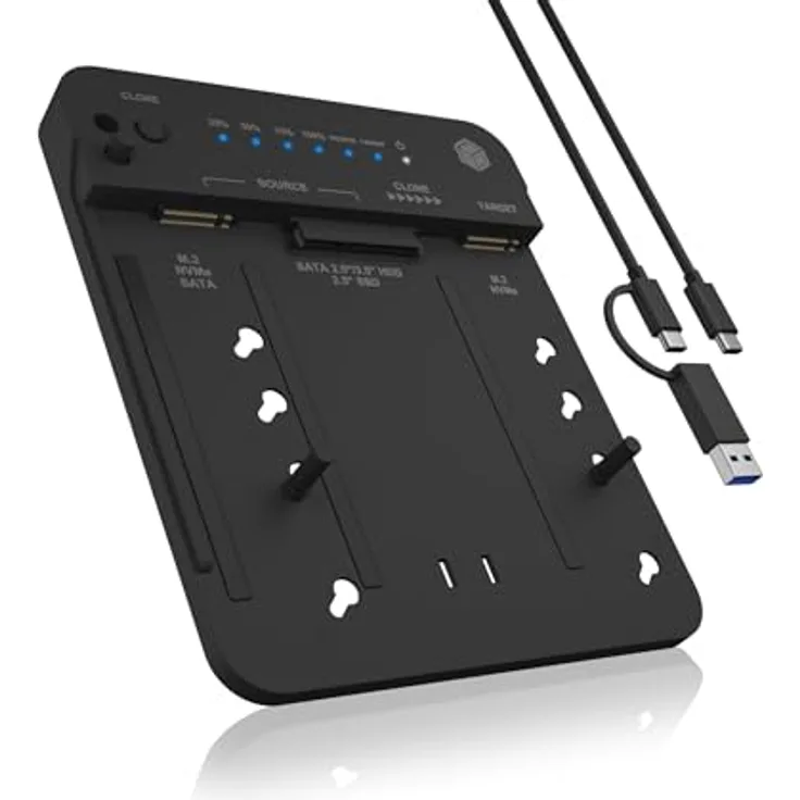 ICY BOX HDD/M.2 NVMe SSD Docking Station USB 3.2 Gen 2 (10 Gbit/s), Werkzeuglose Installation & Datenklon auf Knopfdruck, USB-C & USB-A, IB-2913MCL-C31