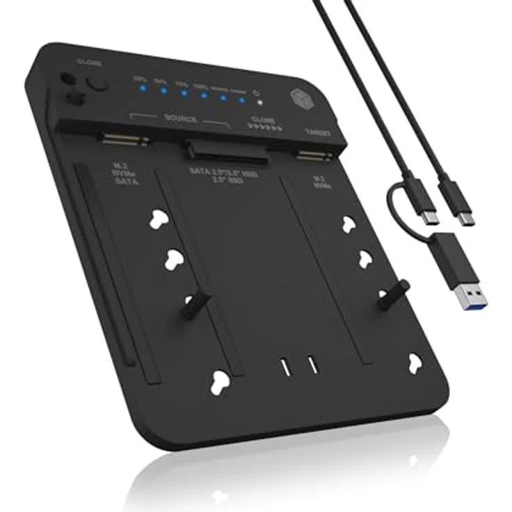 ICY BOX HDD/M.2 NVMe SSD Docking Station USB 3.2 Gen 2 (10 Gbit/s), Werkzeuglose Installation & Datenklon auf Knopfdruck, USB-C & USB-A, IB-2913MCL-C31 – Bild 1