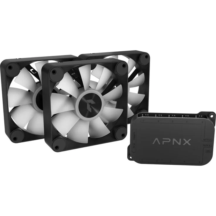 APNX FP1-R PWM-Lüfter, 3er-Pack mit Reverse Blade Design, ARGB-Beleuchtung und PWM-Steuerung, schwarz
