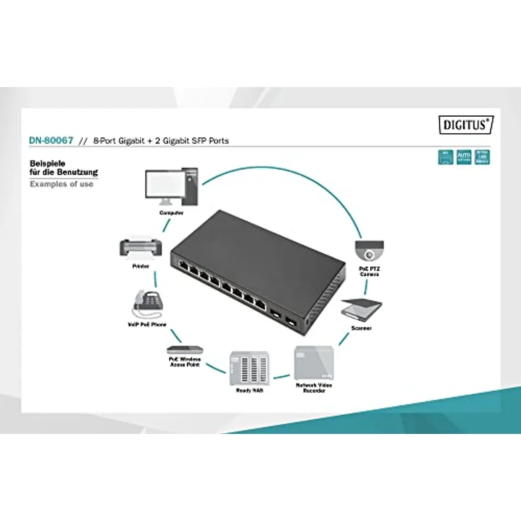 DIGITUS 8P +2SFP GE Netzwerk-Switch 8 x 10/100/1000 Mbit/s + 2SFP Uplink Ports – Bild 3
