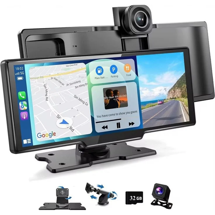 Goldstern-Tech DriveVision 7102P Dashcam, 4K Ultra HD (Front), Full HD (Rück), WLAN, 10,26" Touch-Display, GPS, Sprachsteuerung, Rückfahrkamera, Wireless CarPlay/Android Auto, inkl. 32 GB microSD-Karte