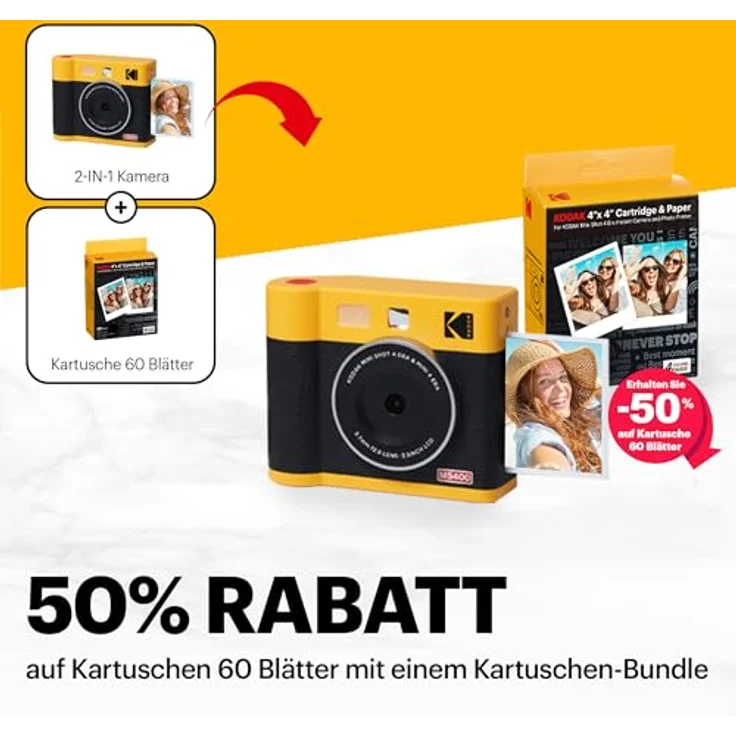 KODAK Cam Mini Shot 4 ERA Black 4x4, Sofortbildkamera mit MS400B – Bild 2