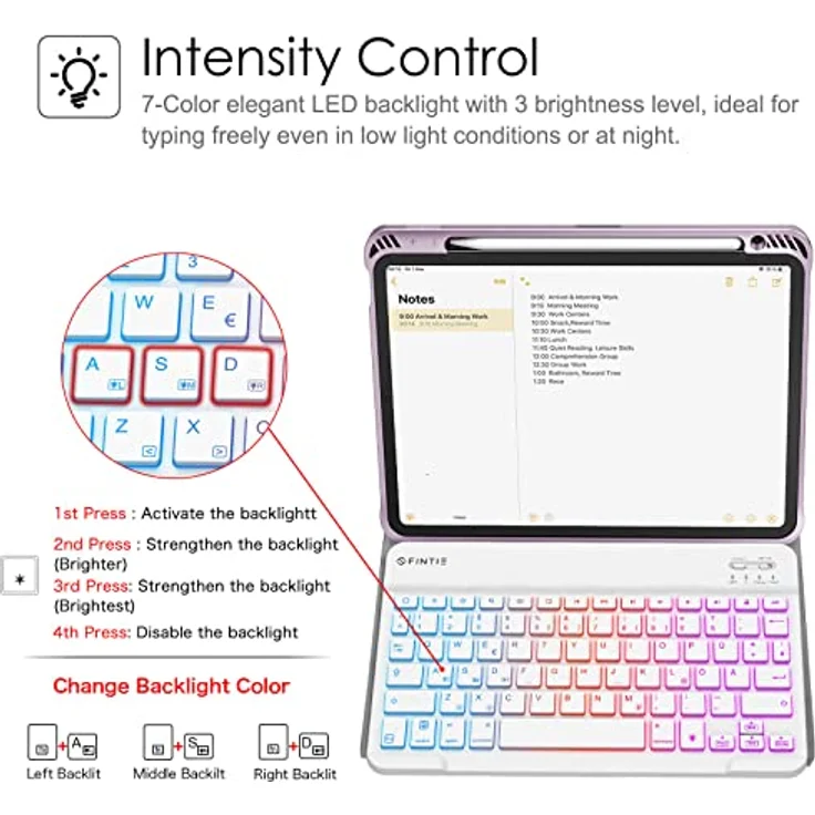 FINTIE Tastatur Hülle für iPad Air 11 Zoll 2024, Magnetisch Abnehmbares Keyboard mit DIY Hintergrundbeleuchtung, Deutsches QWERTZ Layout, Lavendel – Bild 4
