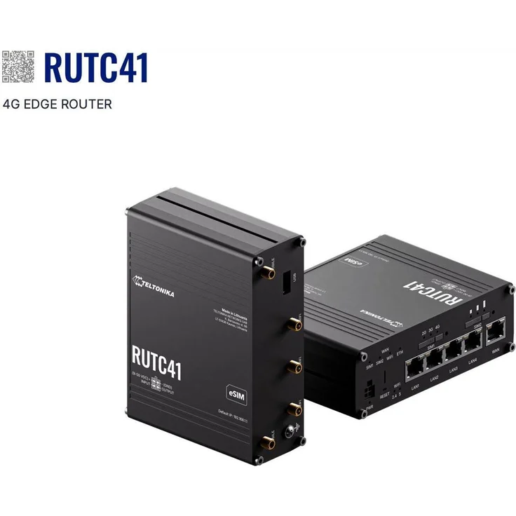 Teltonika RUTC41 (EU) 4G Cat 4 Edge, Router mit 4-Port-Switch, abnehmbaren Antennen und WPA3-Sicherheit