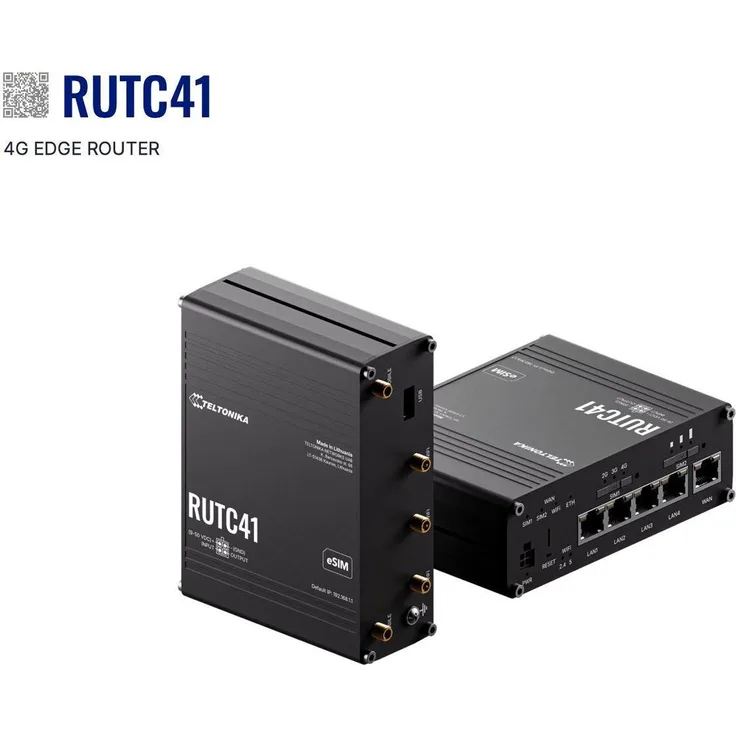 Teltonika RUTC41 (EU) 4G Cat 4 Edge, Router mit 4-Port-Switch, abnehmbaren Antennen und WPA3-Sicherheit