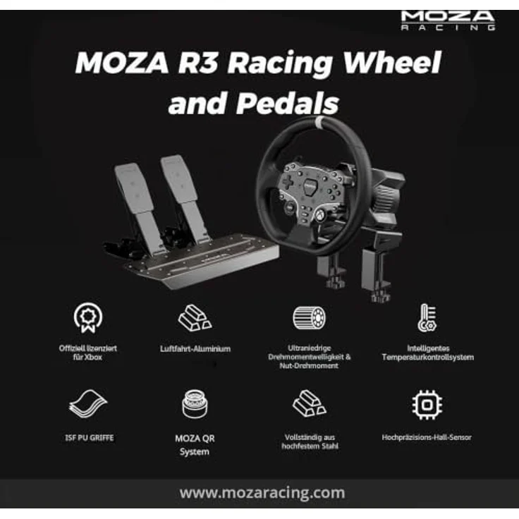 MOZA RACING R3 Racing Set, Gaming-Lenkrad für XBOX und PC mit DD R3 Wheelbase, 22 programmierbaren Tasten und SR-P Lite Pedalen, Schwarz – Bild 2