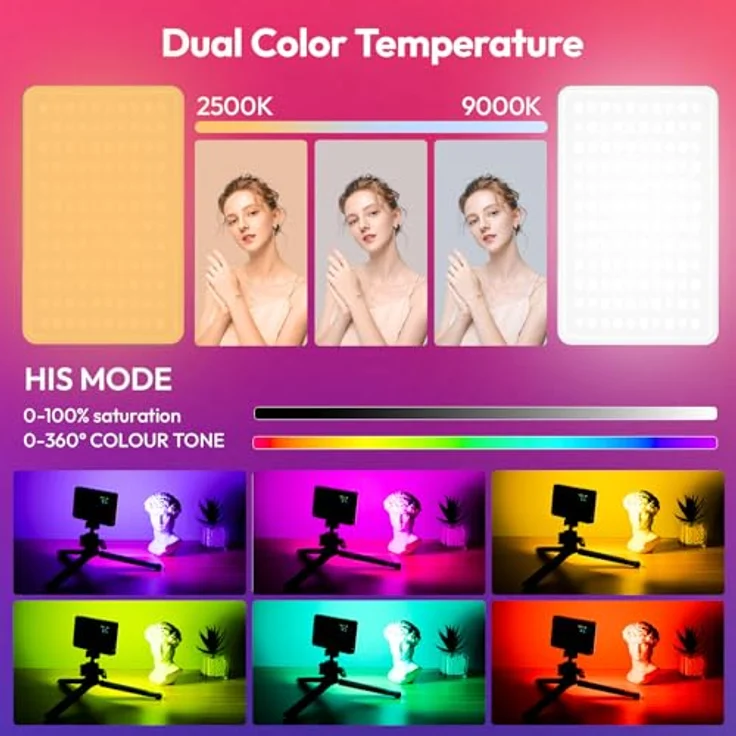 ULANZI VL120 RGB LED Videoleuchte, dimmbar 2500K-9000K mit CRI 95+, Kaltlichtschuh, 3100mAh Akku für DSLR Kamera/TikTok Live/Videofotografie/YouTube/Vlogs – Bild 2