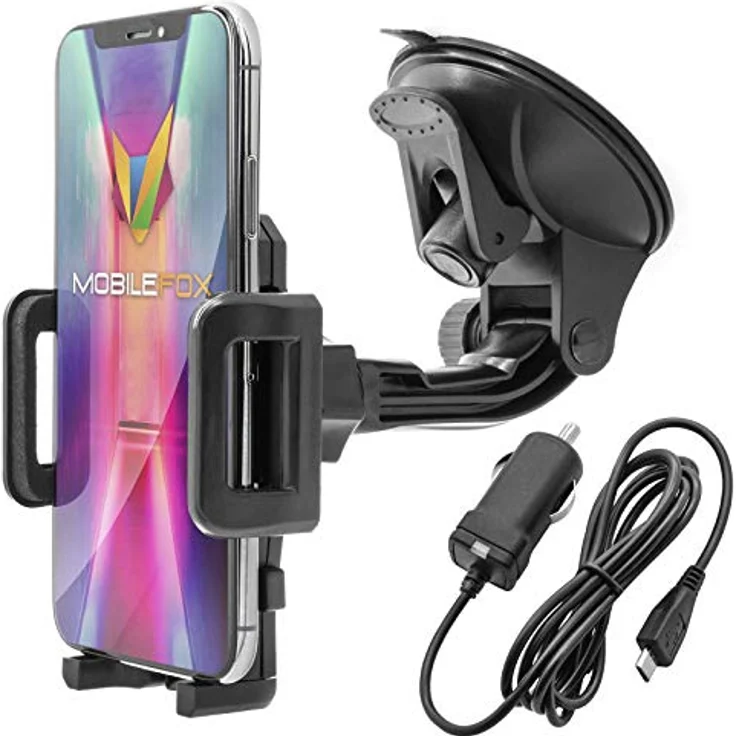 Mobilefox KFZ SET 360° Universal Handy Halterung Auto Halter für die Windschutzscheibe mit Ladekabel – Bild 2