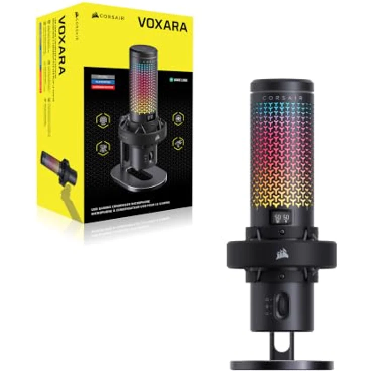 Corsair VOXARA USB Gaming Kondensatormikrofon, 25mm-Kapsel, 32-bit/192kHz Audio-Engine, RGB-Beleuchtung, Schwarz – Bild 11